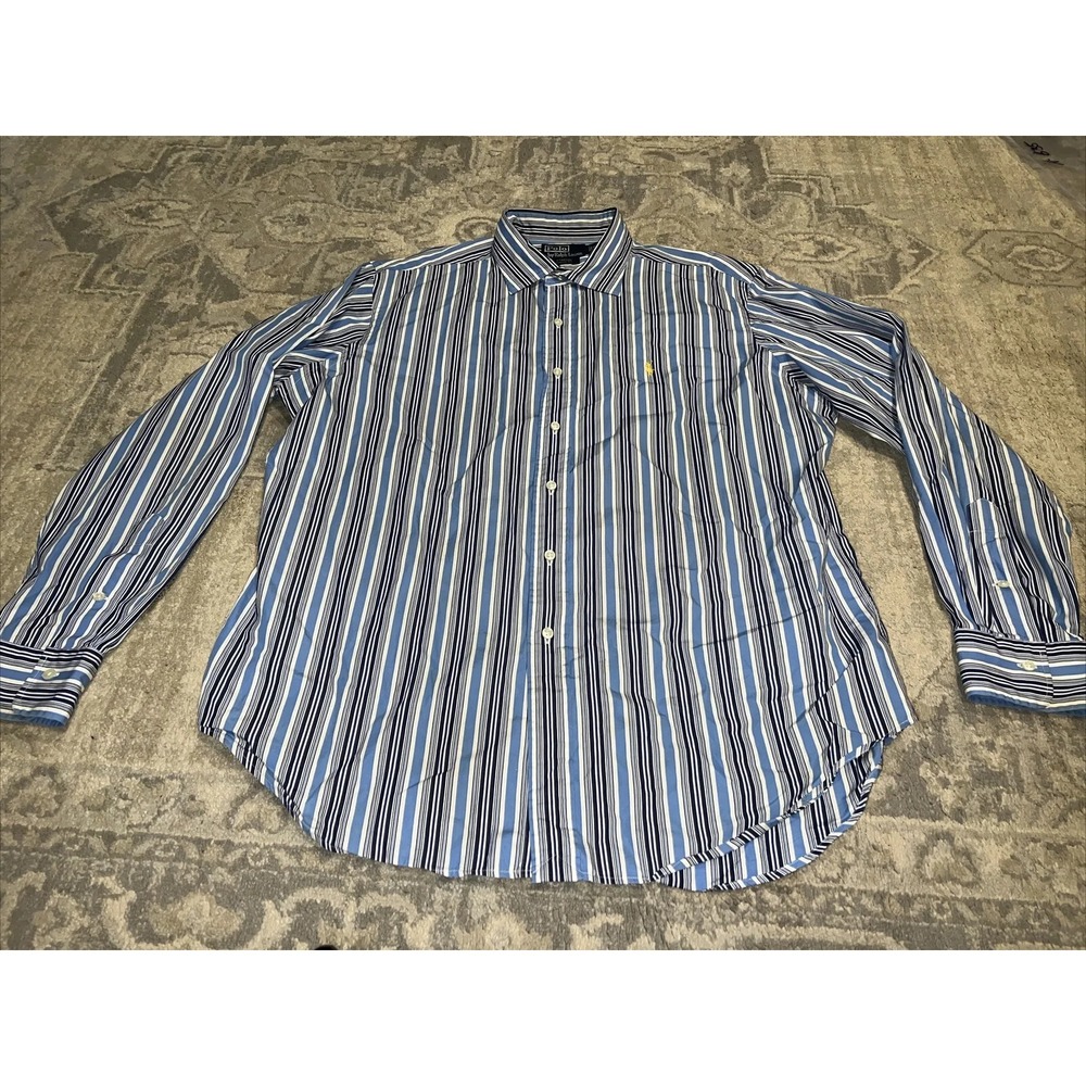 POLO Ralph Lauren Stanton Classic Fit Mens Sz XL Xlarge Button Blue Stripe Shirt